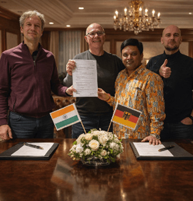 Tube Mill Control and Arindam Pakrashi after signing the India business support agreement.